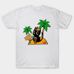 Funny black cat is on a deserted island T-Shirt
